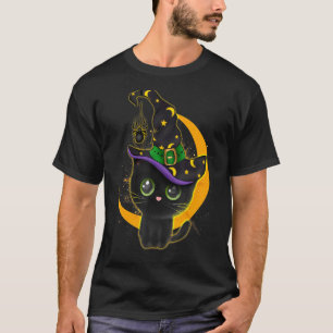 Halloween Zwarte Kattenkostuum Heks Maan Jongens M T-shirt
