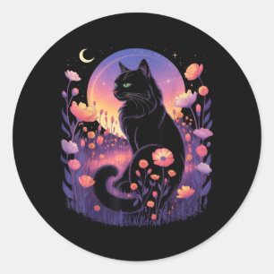 Halloween Zwarte Kattenkostuum Mystieke Kattenlief Ronde Sticker
