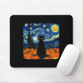 Halloween Zwarte Kattenkostuum Van Gogh Sterrennac Muismat (Met muis)