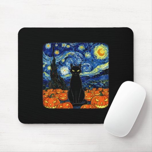 Halloween Zwarte Kattenkostuum Van Gogh Sterrennac Muismat (Met muis)