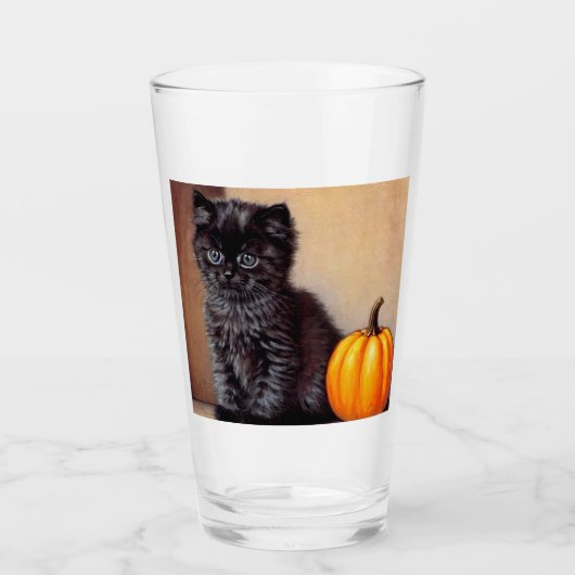  Halloween Zwarte Kitten Illustratie Glas (Voorkant)