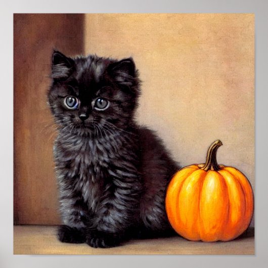 Halloween Zwarte Kitten Illustratie Poster (Voorkant)