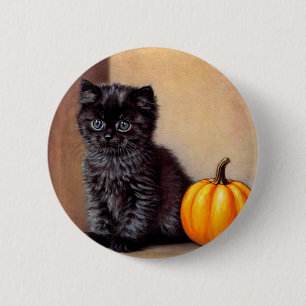 Halloween Zwarte Kitten Illustratie Ronde Button 5,7 Cm