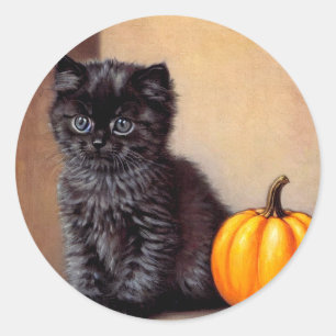 Halloween Zwarte Kitten Illustratie Ronde Sticker