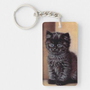 Halloween Zwarte Kitten Illustratie Sleutelhanger