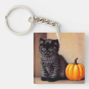  Halloween Zwarte Kitten Illustratie Sleutelhanger