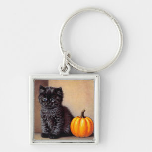  Halloween Zwarte Kitten Illustratie Sleutelhanger