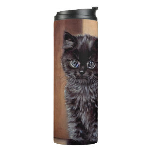  Halloween Zwarte Kitten Illustratie Thermosbeker