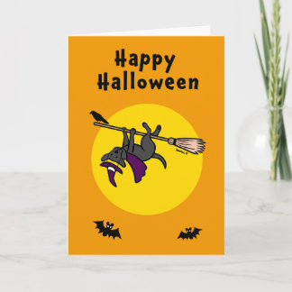 Halloween Zwarte Labrador Bezem Ruiter Kaart