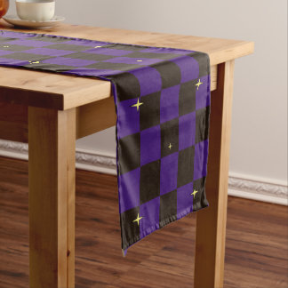 Halloween Zwarte Paarse Geruite Ster Tafel Runner Korte Tafelloper