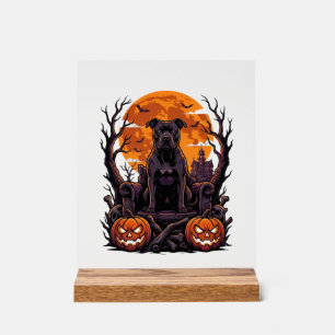Halloween Zwarte Pitbull Troon Pompoenen Volle Maa Acryl Bord