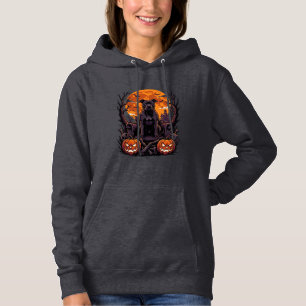 Halloween Zwarte Pitbull Troon Pompoenen Volle Maa Hoodie