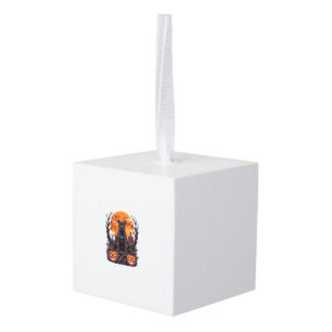 Halloween Zwarte Pitbull Troon Pompoenen Volle Maa Kubus Ornament