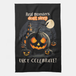Halloween zwarte pompoen theedoek