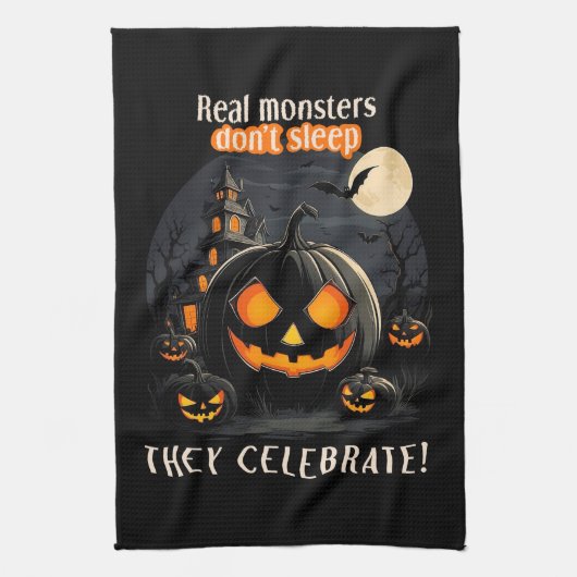 Halloween zwarte pompoen theedoek (Verticaal)