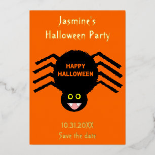 Halloween Zwarte Spin Save the Date Op Maat Folie Feestdagenkaart