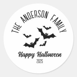 Halloween zwarte vleermuizen gepersonaliseerde naa ronde sticker