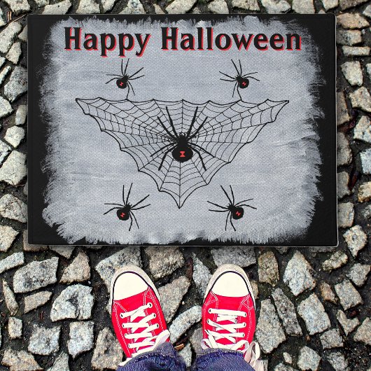 Halloween Zwarte Weduwe Spinnen in Web Rustic Whit Deurmat