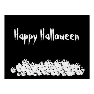 Halloween zwarte witte schedelpile aangepaste teks perfect poster