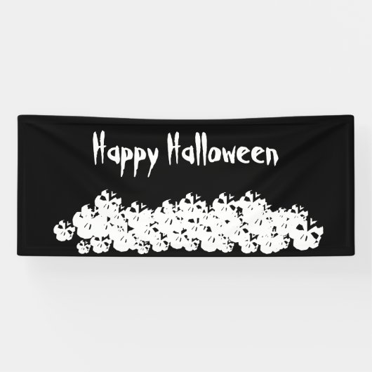 Halloween zwarte witte schedelpile aangepaste teks spandoek (Horizontaal)