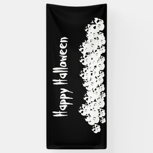 Halloween zwarte witte schedelpile aangepaste teks spandoek (Verticaal)