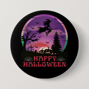 HALLOWEENAVOND KERKHOF Heks Ronde Button 7,6 Cm