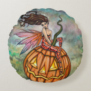 Halloweenfee en Jack-o-Lantern-kunst Rond Kussen