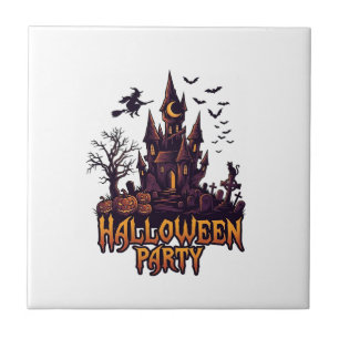 Halloweenfeest Geheime Kasteel Pompoenen Vleermuiz Tegeltje