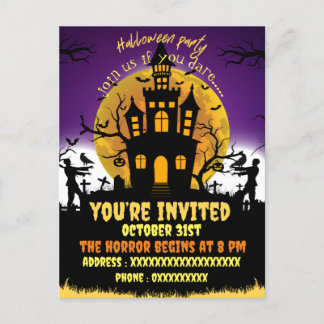 Halloweenfeest griezelhuis zwart uitnodiging