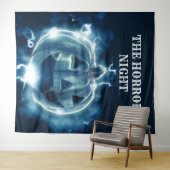 Halloweenfeest Kwaadaardige Blauwe Pompoen Horror  Wandkleed (In Situ (horizontaal))