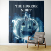 Halloweenfeest Kwaadaardige Blauwe Pompoen Horror  Wandkleed (In situ)