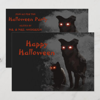 Halloweenfeest Kwaadaardige Zwarte Kat En Hond Kaart