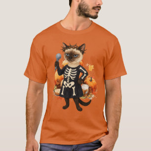 Halloweenfeest met Siamese Kat en Pompoen T-shirt