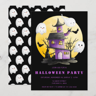 Halloweenfeest met spookhuis en spoken kaart