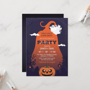 Halloweenfeest Pompoen Spook Kerkhof Paars Kaart