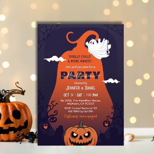 Halloweenfeest Pompoen Spook Kerkhof Paars Kaart