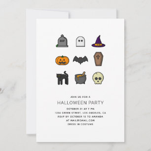 Halloweenfeest. Schedel, pompoen, vleermuis, zwart Kaart