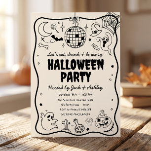 Halloweenfeest Spetterend Spookachtig Groovy Retro Kaart