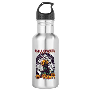 Halloweenfeest Spoken Huis Boom Pompoenen Zwart Waterfles