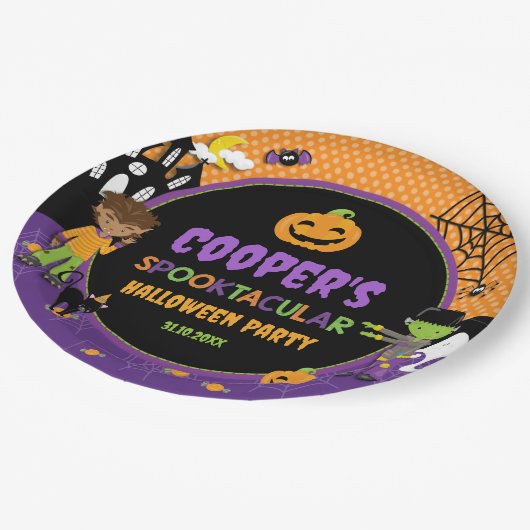 Halloweenfeest voor kinderen Frankenstein Warewolf Papieren Bordje (Gekanteld)