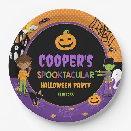 Halloweenfeest voor kinderen Frankenstein Warewolf Papieren Bordje (Voorkant)