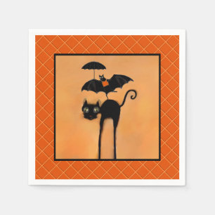 Halloweenfeest Zwarte Kat en Vleermuis Servet