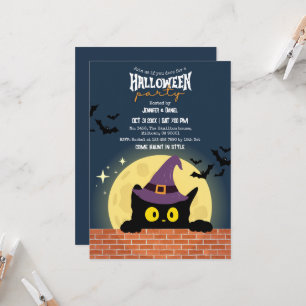 Halloweenfeest Zwarte Kat Maan Vleermuis Heksenhoe Kaart
