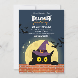 Halloweenfeest Zwarte Kat Maan Vleermuis Heksenhoe Kaart