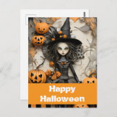 Halloweenheks met pompoenen briefkaart (Voorkant / Achterkant)