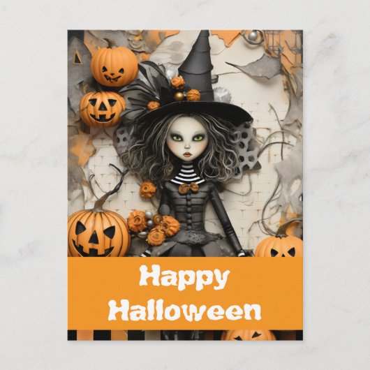 Halloweenheks met pompoenen briefkaart (Voorkant)