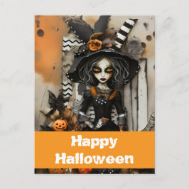 Halloweenheks met pompoenen briefkaart