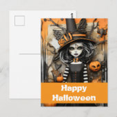 Halloweenheks met pompoenen briefkaart (Voorkant / Achterkant)