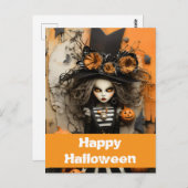 Halloweenheks met pompoenen briefkaart (Voorkant / Achterkant)