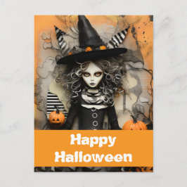 Halloweenheks met pompoenen briefkaart